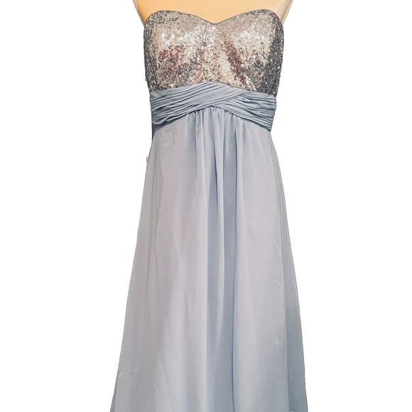 Christina Wu Formal Dress Sz 12 Silver Sequin Bodice Misty Blue Chiffon Party - Picture 3 of 12